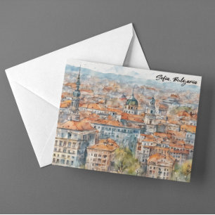 Mooie Sofia Bulgarije Aquarel Schilderij Stad Briefkaart
