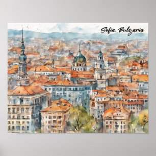 Mooie Sofia Bulgarije Aquarel Schilderij Stad Poster