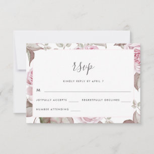 Mooie Soft Blush Rozen bruiloft RSVP Kaartje