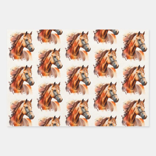 Mooie Sorrel Horse Portrait Pattern Inpakpapier Vel (Voorkant 3)