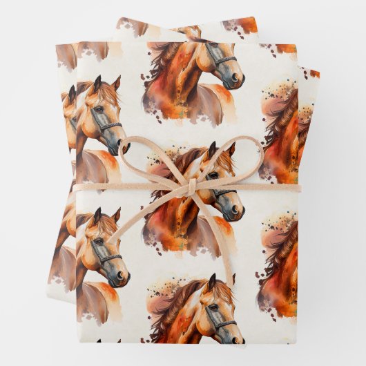 Mooie Sorrel Horse Portrait Pattern Inpakpapier Vel (In situ)