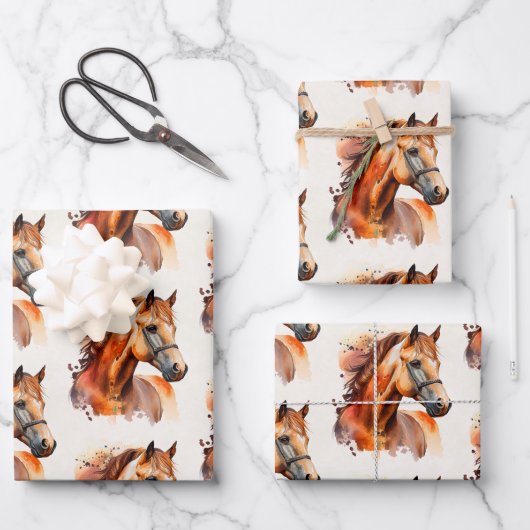 Mooie Sorrel Horse Portrait Pattern Inpakpapier Vel (Voorkant)