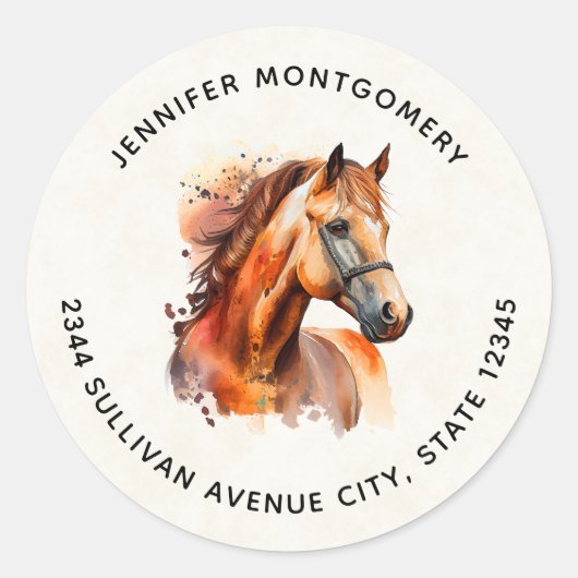 Mooie Sorrel Horse Portret - Adres Ronde Sticker (Voorkant)