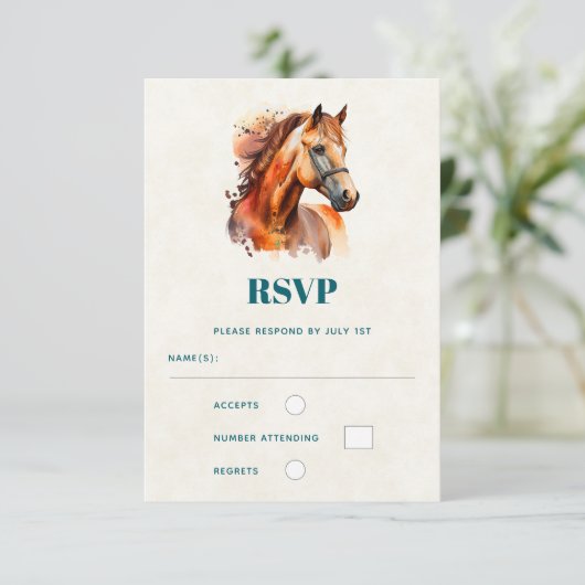 Mooie Sorrel Horse Portret bruiloft RSVP Kaartje (Staand voorkant)