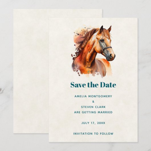 Mooie Sorrel Horse Portret bruiloft Save The Date (Voorkant / Achterkant)