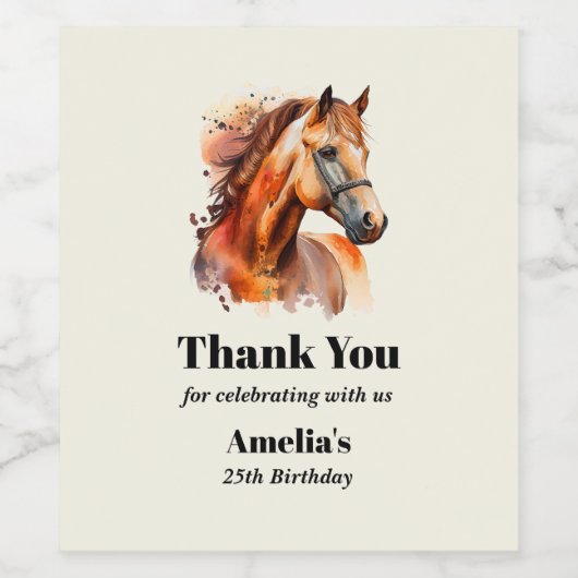 Mooie Sorrel Horse Portret Verjaardag Dank u Wijn Etiket (Enkel label)