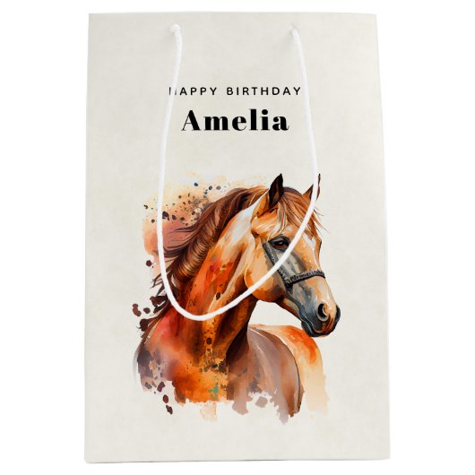 Mooie Sorrel Horse Portret Verjaardag Medium Cadeauzakje (Voorkant)