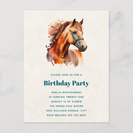 Mooie Sorrel Horse Portret Verjaardag Uitnodiging Briefkaart (Voorkant)
