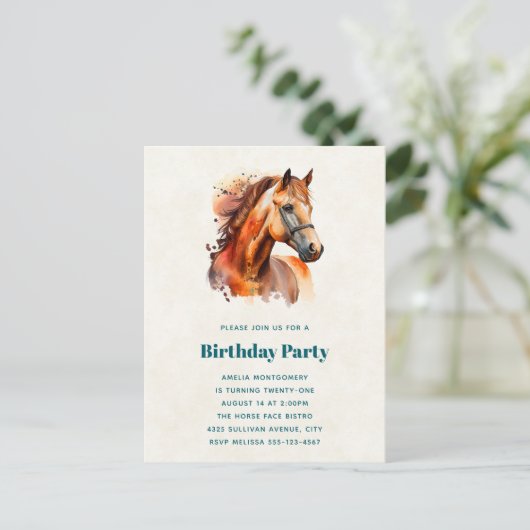 Mooie Sorrel Horse Portret Verjaardag Uitnodiging Briefkaart (Staand voorkant)