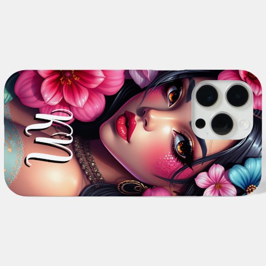 Mooie Spaanse anime vrouw | met monogram Case-Mate iPhone Case (Achterkant (horizontaal))