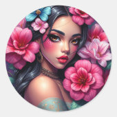 Mooie Spaanse anime vrouw Ronde Sticker (Voorkant)