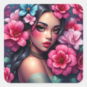 Mooie Spaanse anime vrouw Vierkante Sticker (Voorkant)