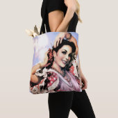 Mooie Spaanse Flamenco Dancer in Red Polka Dot Tote Bag (Dichtbij)