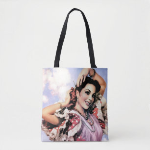 Mooie Spaanse Flamenco Danseres in Rode Stippenjur Tote Bag