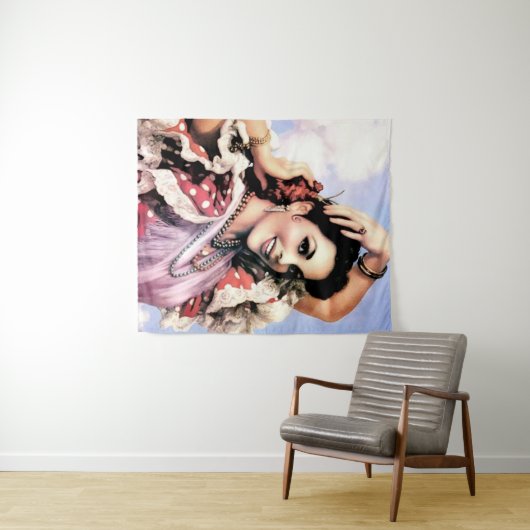 Mooie Spaanse flamencodanseres in rode polka stipp Wandkleed (In Situ (horizontaal))