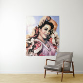 Mooie Spaanse flamencodanseres in rode polka stipp Wandkleed (In situ)