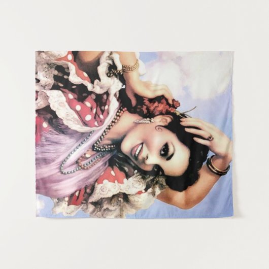 Mooie Spaanse flamencodanseres in rode polka stipp Wandkleed (Voorkant (horizontaal))