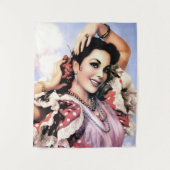 Mooie Spaanse flamencodanseres in rode polka stipp Wandkleed (Voorkant)