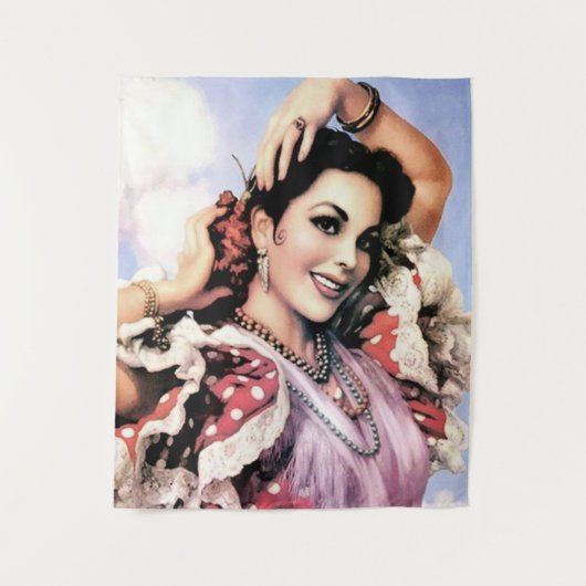 Mooie Spaanse flamencodanseres in rode polka stipp Wandkleed (Voorkant)