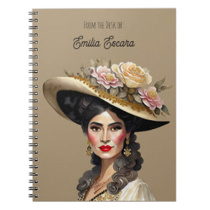Mooie Spaanse vrouw met vintage hoed Notitieboek
