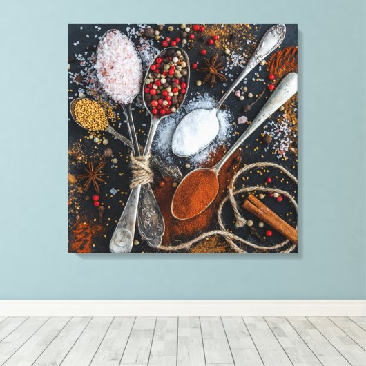 Mooie specerijen in Spoons Canvas Afdruk (Insitu (Houten vloer))