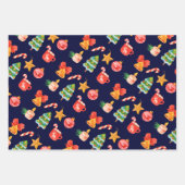 Mooie speelse blauwe kerstset van 3 inpakpapier vel (Voorkant)