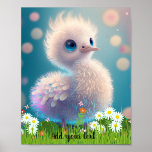 Mooie Speelse Illustratie van Ooievaar Baby Vogel  Poster