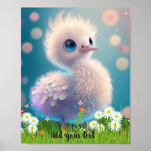 Mooie Speelse Illustratie van Ooievaar-Baby Vogel Poster (Voorkant)