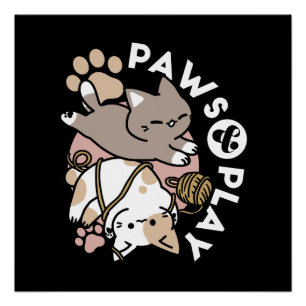Mooie speelse kattenontwerp – Leuke poten en speel Perfect Poster