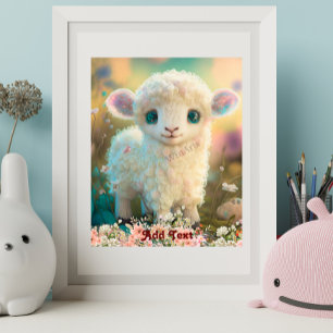 Mooie Speelse Kleurrijke Lammetje Bloemen Kinderka Poster