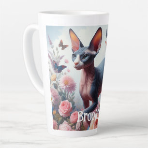 Mooie Sphynx Kat & Bloemen Latte Mok