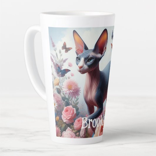 Mooie Sphynx Kat & Bloemen Latte Mok (Linkerhoek)