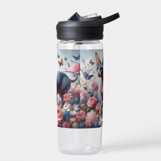 Mooie Sphynx Kat & Bloemen Waterfles (Links)