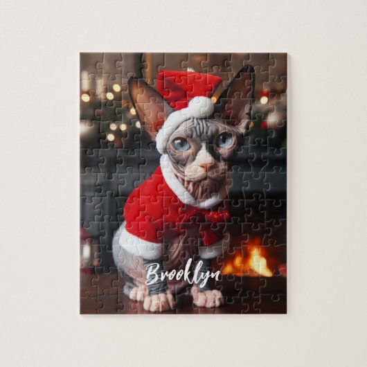Mooie Sphynx Kat in een Santa Hat Legpuzzel (Verticaal)