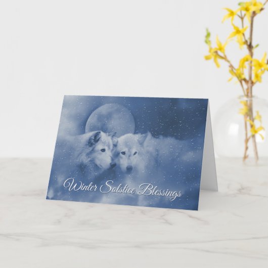 Mooie spirituele wolven winterzonnewende kaart (Gele Bloem)