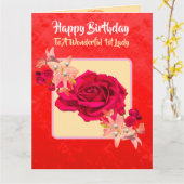 Mooie sprankelende rode roos 1e Lady Verjaardag Kaart (Gele Bloem)