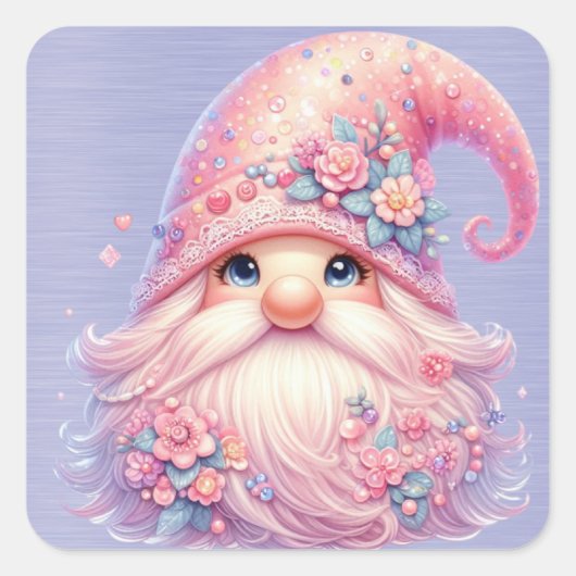 Mooie sprankelende roze gnoom vierkante sticker (Voorkant)