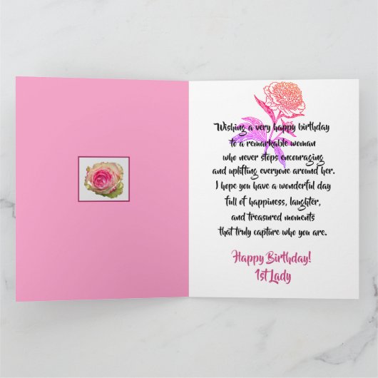 Mooie Sprankelende Roze Rose 1e Dame Verjaardag Kaart (Binnen)