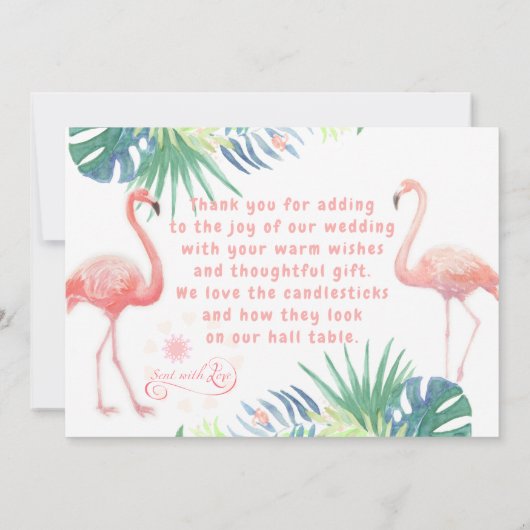 Mooie Sprookje Voor Twee Flamingo Tropische Bloem Bedankkaart (Achterkant)