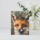 Mooie sprookjesachtige rode vos in een kroon briefkaart (Staand voorkant)