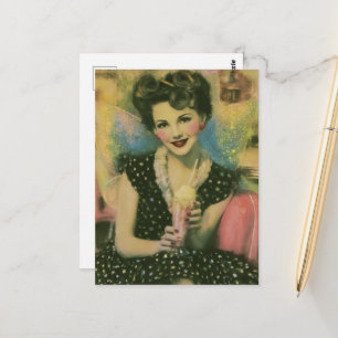 Mooie sprookjesfee uit de jaren 50 in de ijssalon briefkaart