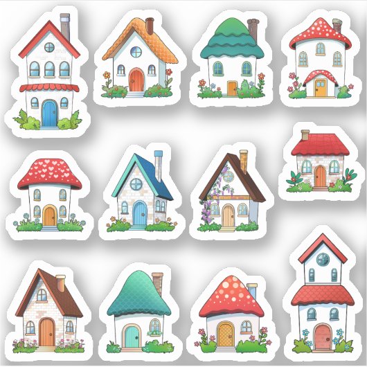 Mooie sprookjeshuizen scrapbooking cartoon huizen sticker (Voorkant)