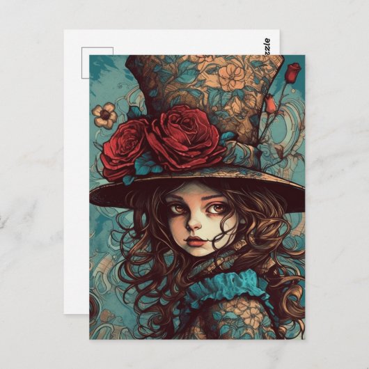 Mooie Steampunk Alice Briefkaart (Voorkant / Achterkant)