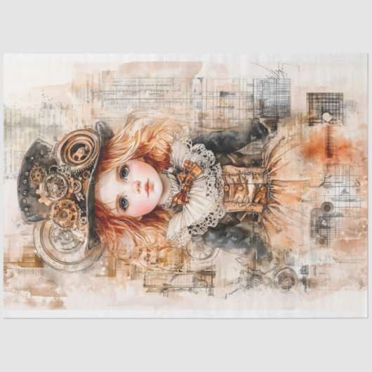 Mooie Steampunk Jong Meisje AN8 Decoupage Tissuepapier (Voorkant)