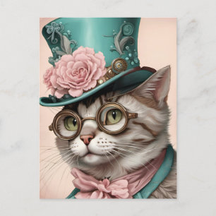 Mooie Steampunk Kat Briefkaart