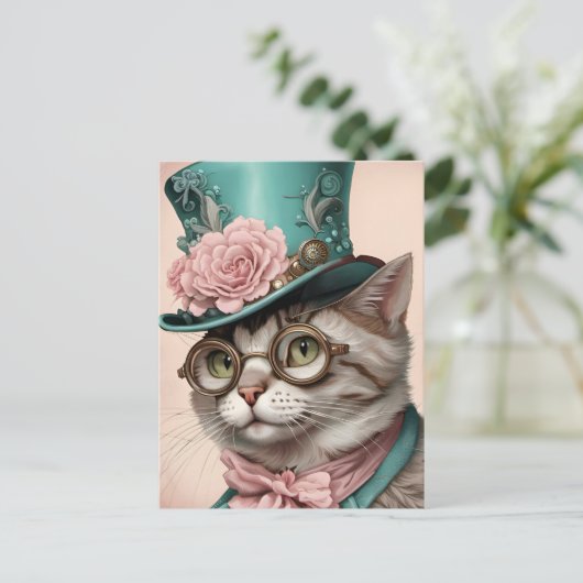 Mooie Steampunk Kat Briefkaart (Staand voorkant)