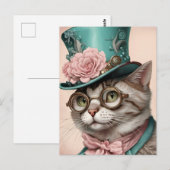 Mooie Steampunk Kat Briefkaart (Voorkant / Achterkant)