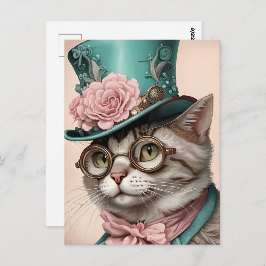 Mooie Steampunk Kat Briefkaart (Voorkant / Achterkant)