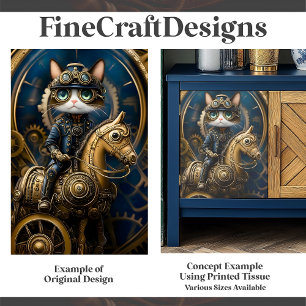 Mooie Steampunk Kat Op Koperen Paard G3R Decoupage Tissuepapier