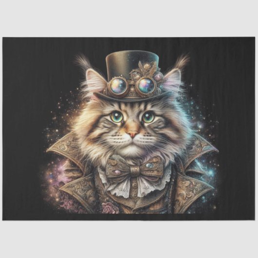 Mooie Steampunk Maine Coon Cat Decoupage Tissuepapier (Voorkant)